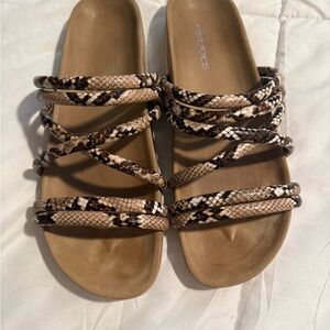J Slides Brown Snakeskin Sandals